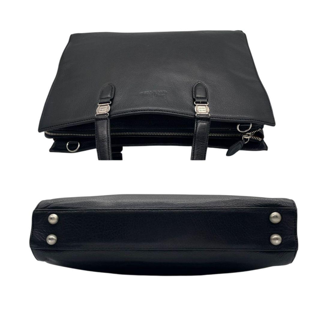 ジャンポールゴルチエ Jean Paul GAULTIER ビジネスバッグ ブラック 黒 ロゴ 2way レザー 本革 A4収納可 ショルダーバッグ トートバッグ ハンドバッグ 型押し シルバー金具 S4