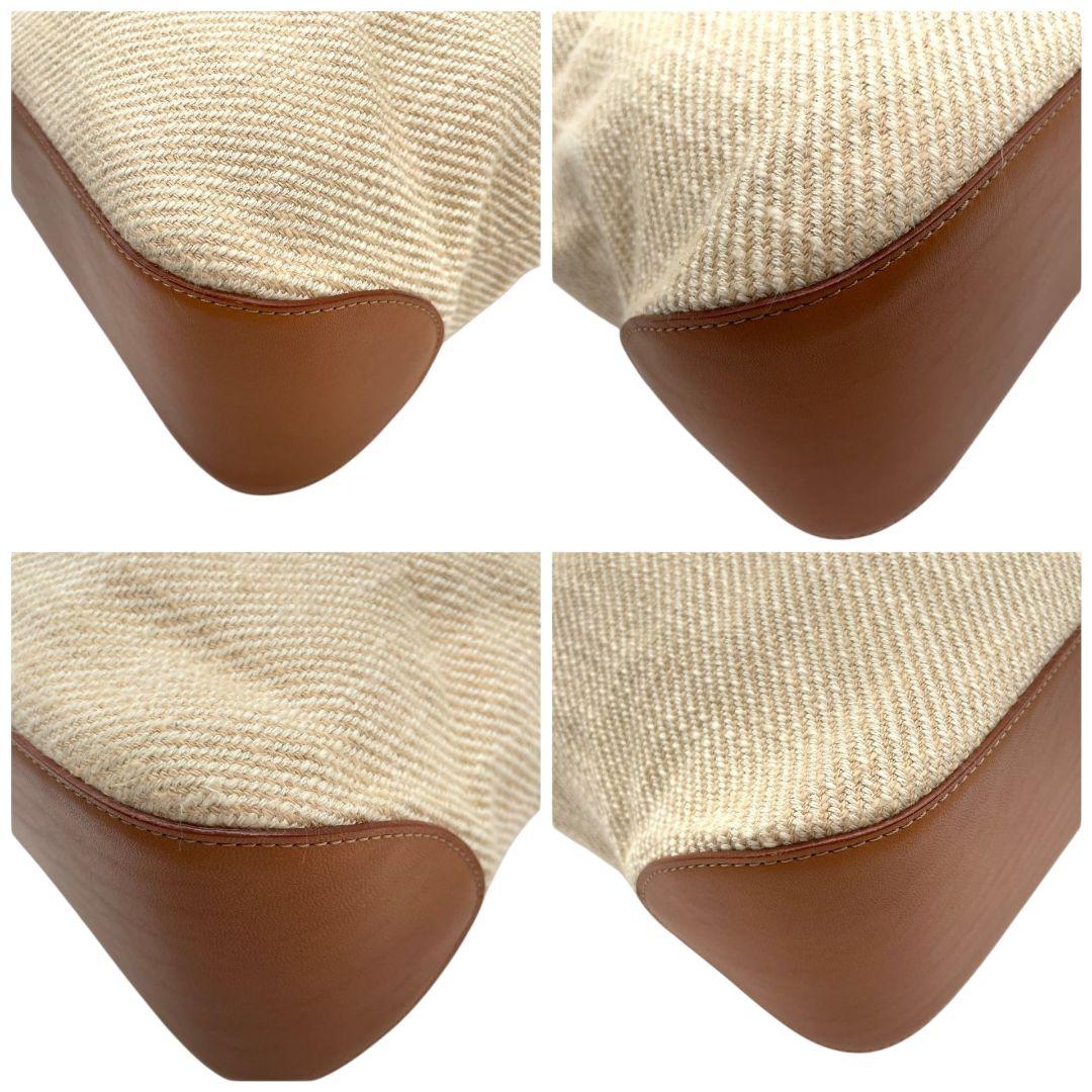 美品 ソメスサドル SOMES ショルダーバッグ 斜め掛け可 ベージュ ブラウン デカロゴ A4収納 キャンバス レザー 本革 チャーム付き s55 レディース