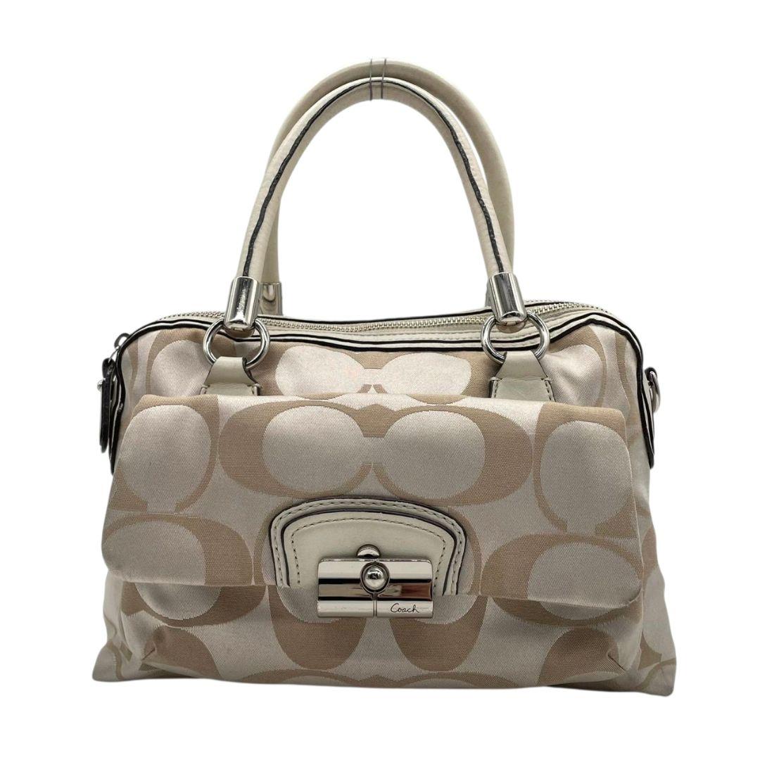 コーチ ショルダーバッグ クリスティン 2way アイボリー キャンバス u13 ハンドバッグ トートバッグ 斜め掛け可 ベージュ ターンロック ロゴプレート シルバー金具 レザー 本革 COACH M0993-14906