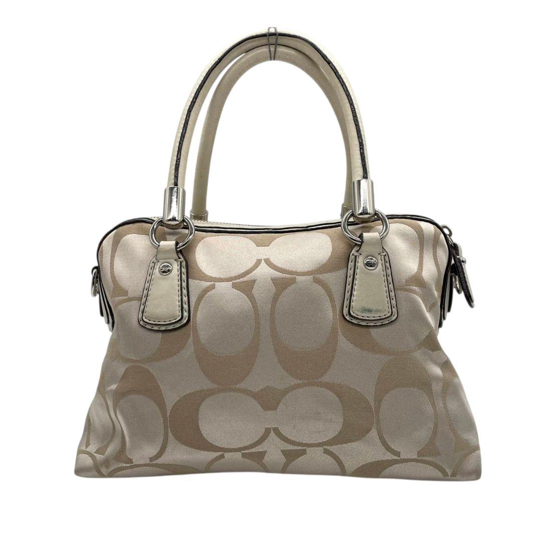 コーチ ショルダーバッグ クリスティン 2way アイボリー キャンバス u13 ハンドバッグ トートバッグ 斜め掛け可 ベージュ ターンロック ロゴプレート シルバー金具 レザー 本革 COACH M0993-14906