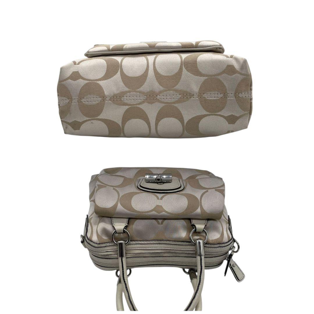 コーチ ショルダーバッグ クリスティン 2way アイボリー キャンバス u13 ハンドバッグ トートバッグ 斜め掛け可 ベージュ ターンロック ロゴプレート シルバー金具 レザー 本革 COACH M0993-14906