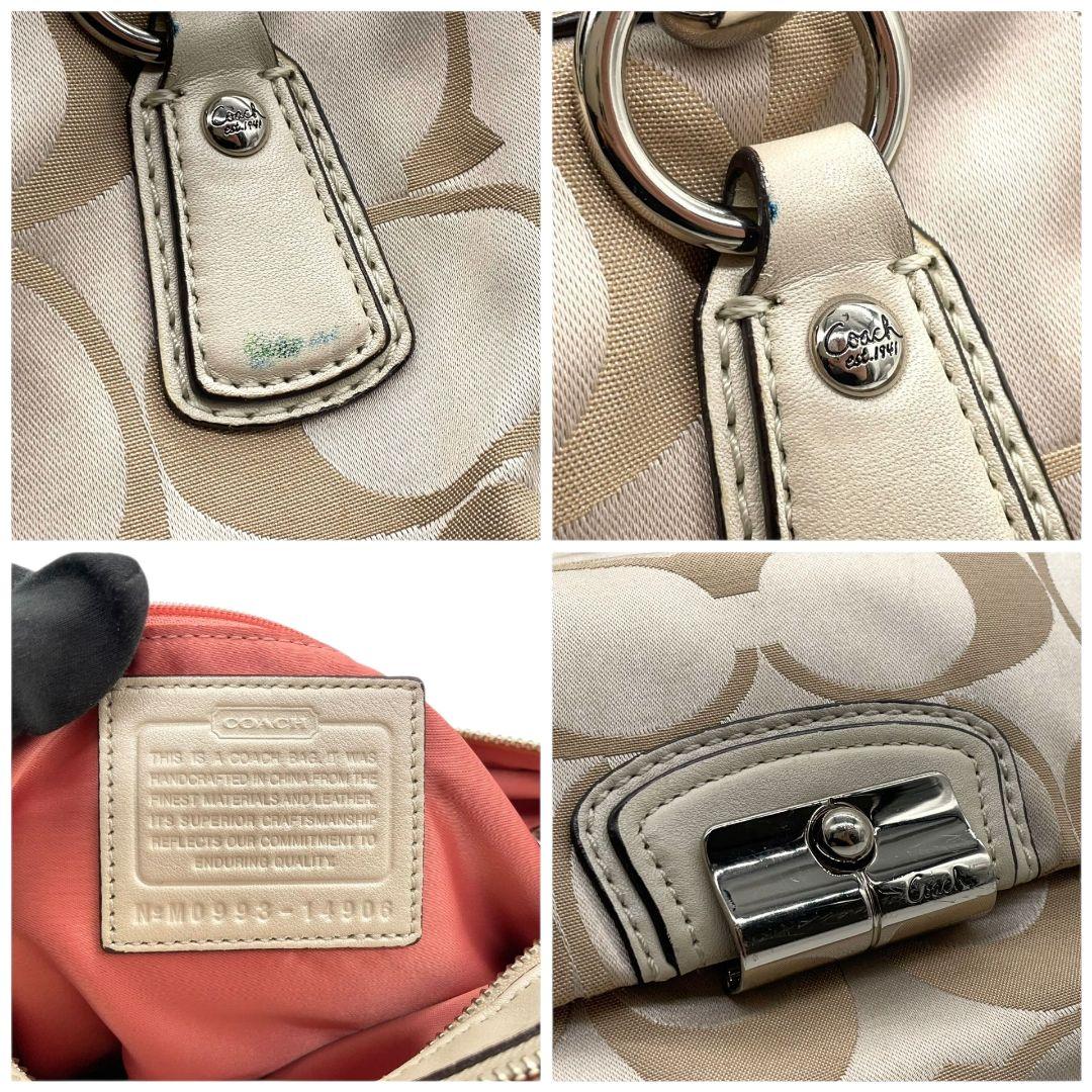 コーチ ショルダーバッグ クリスティン 2way アイボリー キャンバス u13 ハンドバッグ トートバッグ 斜め掛け可 ベージュ ターンロック ロゴプレート シルバー金具 レザー 本革 COACH M0993-14906
