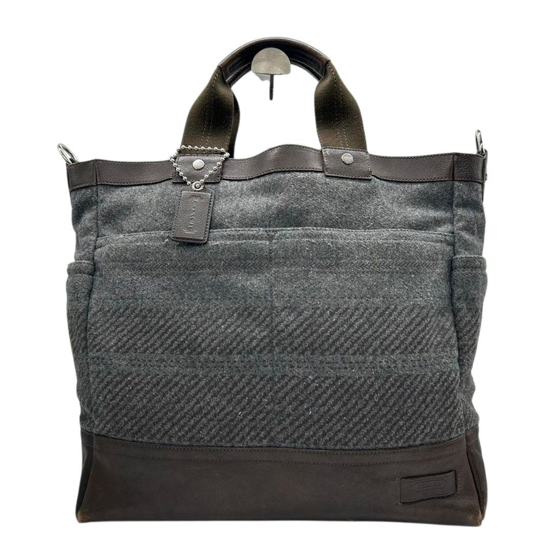 コーチ トートバッグ グレー ヘリンボーン 2way A4収納可 斜め掛け可 ウール レザー 本革 ハンドバッグ ショルダーバッグ 自立可 チャーム付き F70531 ブラウン COACH T7