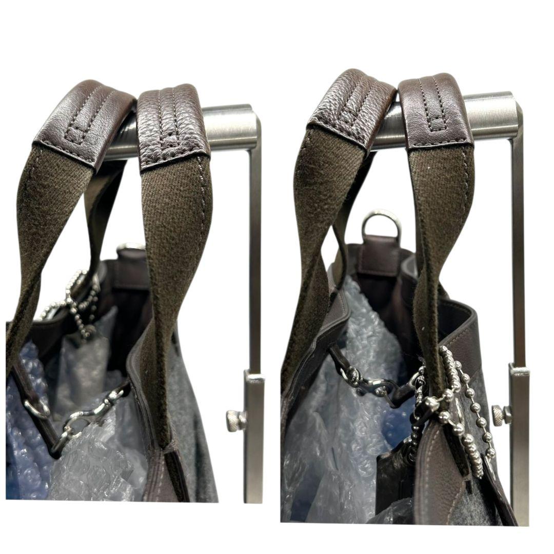 コーチ トートバッグ グレー ヘリンボーン 2way A4収納可 斜め掛け可 ウール レザー 本革 ハンドバッグ ショルダーバッグ 自立可 チャーム付き F70531 ブラウン COACH T7