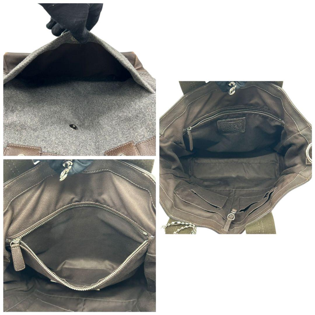 コーチ トートバッグ グレー ヘリンボーン 2way A4収納可 斜め掛け可 ウール レザー 本革 ハンドバッグ ショルダーバッグ 自立可 チャーム付き F70531 ブラウン COACH T7