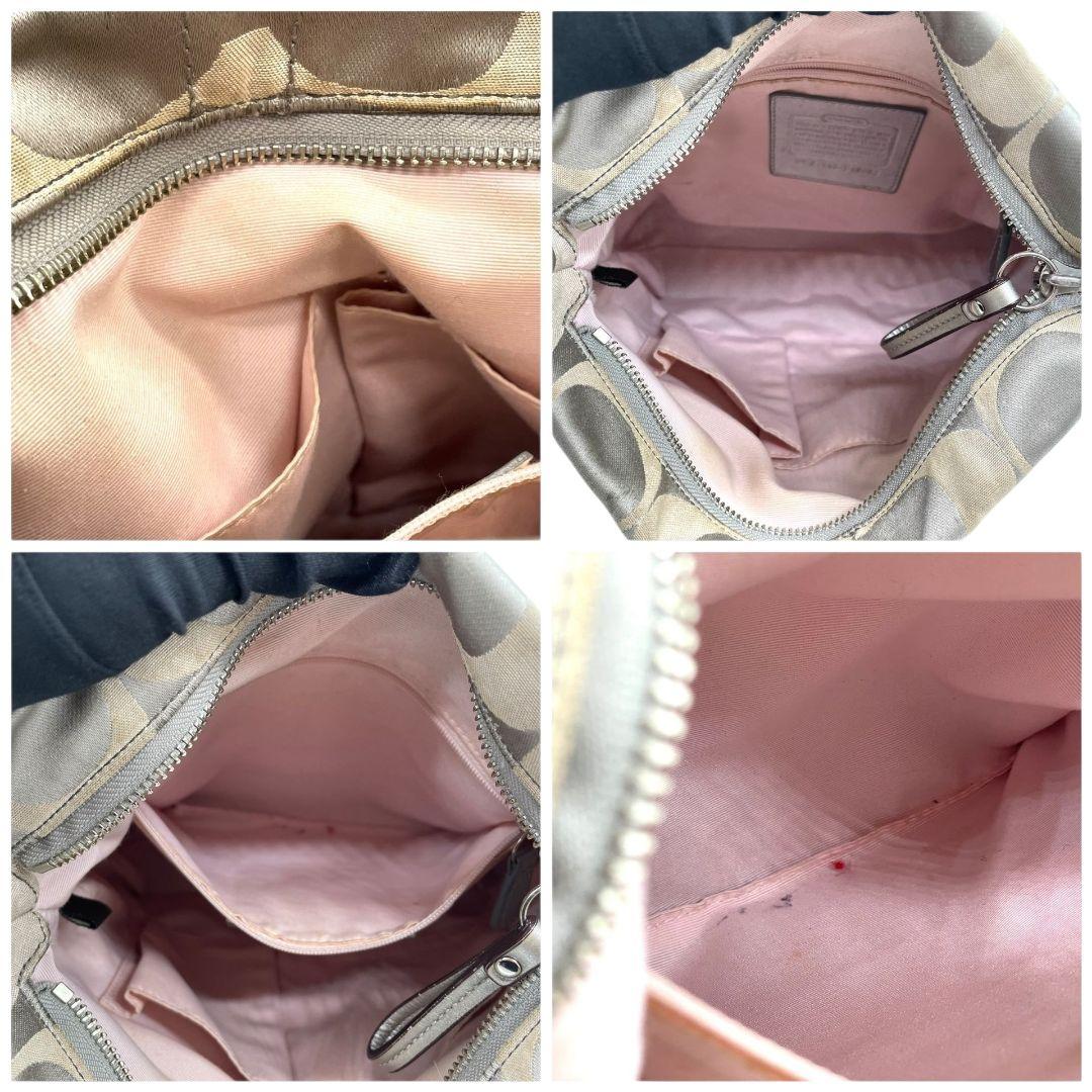 コーチ ショルダーバッグ シルバー グレー シグネチャー チェーン 斜め掛け可 キャンバス レザー 本革 ロゴタグ ロゴプレート チャーム付き COACH F18862 おしゃれ 通勤 通学