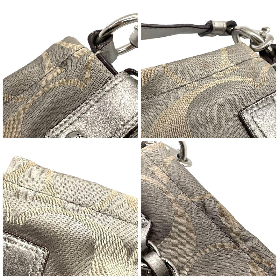 コーチ ショルダーバッグ シルバー グレー シグネチャー チェーン 斜め掛け可 キャンバス レザー 本革 ロゴタグ ロゴプレート チャーム付き COACH F18862 おしゃれ 通勤 通学