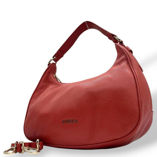 フルラ FURLA ハンドバッグ トートバッグ オレンジ レッド ホーボー 2way レザー 本革 ワンショルダー ショルダーバッグ 斜め掛け可 肩掛け可 ゴールド金具 ロゴ s22