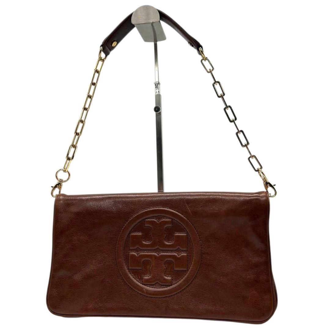 トリーバーチ　ショルダーバッグ　ブラウン　マックグロー　チェーン　デカロゴ　レザー　本革　ハンドバッグ　クラッチバッグ　ワンショルダー　ゴールド金具　フラップ　TORY BURCH　オシャレ　本物保証　鑑定済　スピード発送