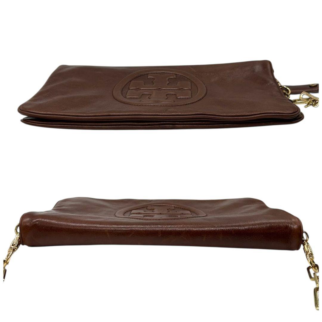 トリーバーチ　ショルダーバッグ　ブラウン　マックグロー　チェーン　デカロゴ　レザー　本革　ハンドバッグ　クラッチバッグ　ワンショルダー　ゴールド金具　フラップ　TORY BURCH　オシャレ　本物保証　鑑定済　スピード発送