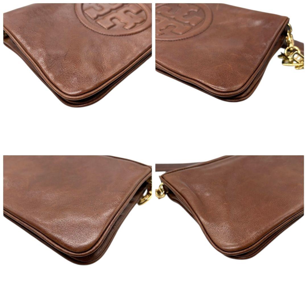 トリーバーチ　ショルダーバッグ　ブラウン　マックグロー　チェーン　デカロゴ　レザー　本革　ハンドバッグ　クラッチバッグ　ワンショルダー　ゴールド金具　フラップ　TORY BURCH　オシャレ　本物保証　鑑定済　スピード発送