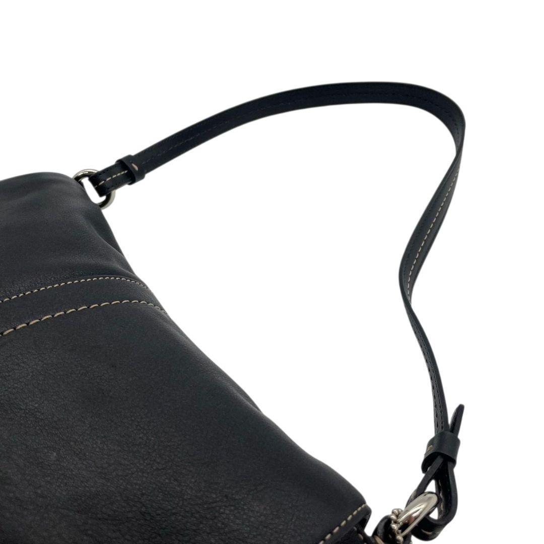 美品 コーチ ショルダーバッグ 黒 フラップ レザー 本革 s33 9722 肩掛け可 ブラック トートバッグ ロゴチャーム シルバー金具 COACH ハンドバッグ エレガント シンプル