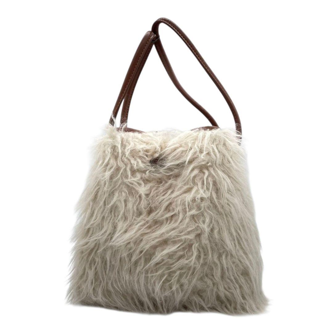 VASIC ヴァジック ハンドバッグ ホワイト 白 ブラウン 茶 ボンド ファー トートバッグ 自立可 レザー 本革 ロゴ s4 上品 高級感 レディース おしゃれ