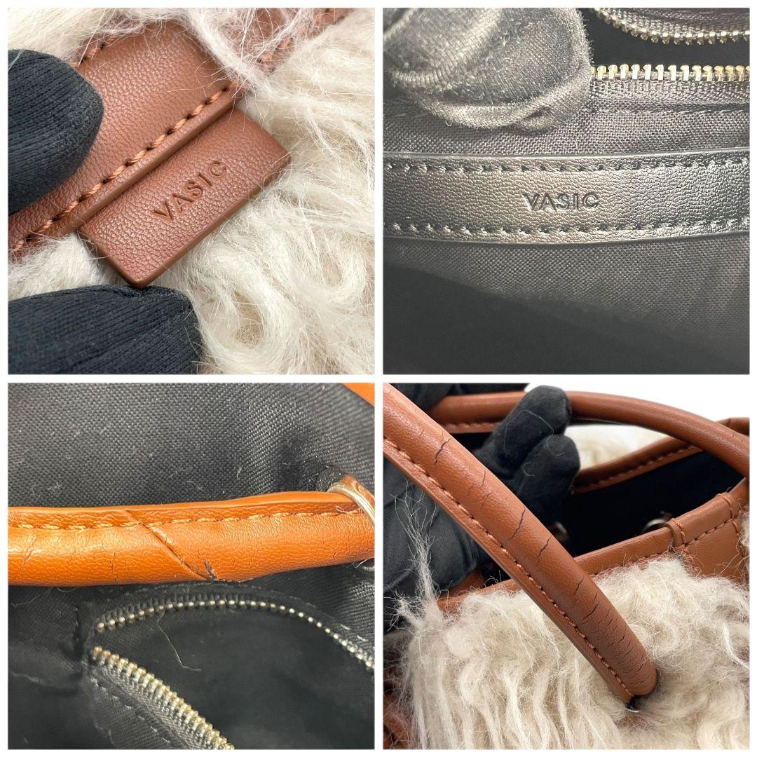 VASIC ヴァジック ハンドバッグ ホワイト 白 ブラウン 茶 ボンド ファー トートバッグ 自立可 レザー 本革 ロゴ s4 上品 高級感 レディース おしゃれ