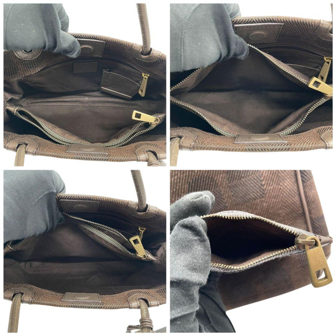 美品 バリー トートバッグ 茶 ブラウン ウール レザー 本革 ワンショル 肩掛け可 u11 ロゴ チャーム付き ゴールド金具 BALLY 上品 シンプル デイリーバッグ