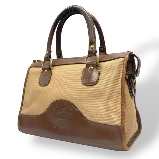 稀少 グルカ No.16 ハンドバッグ キャンバス レザー ベージュ ブラウン ロゴ刻印 烙印 ゴールド金具 GHURKA レディース