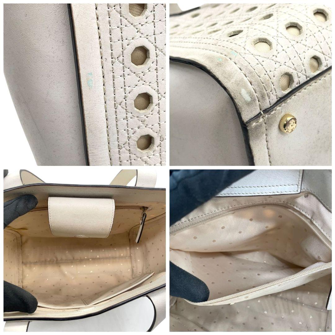 ケイトスペード　トートバッグ　白　ロゴ　パンチング　ワンショルダー　A4収納　T4　ハンドバッグ　kate spade　レザー　本革　肩掛け可　肩かけ可　ゴールド金具　ホワイト