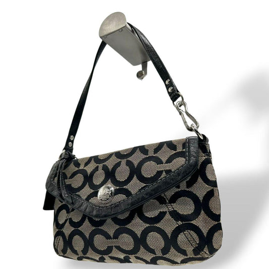 コーチ ハンドバッグ 黒 ブラック シグネチャー フラップ ワンショルダー トートバッグ ブラウン 茶色 キャンバス レザー 本革 COACH ロゴプレート ロゴタグ シルバー金具