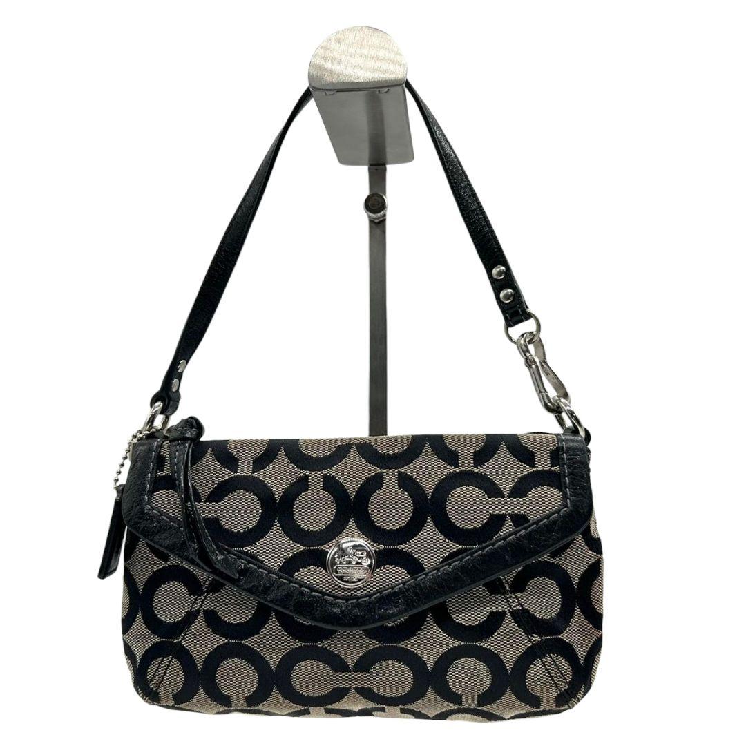 コーチ ハンドバッグ 黒 ブラック シグネチャー フラップ ワンショルダー トートバッグ ブラウン 茶色 キャンバス レザー 本革 COACH ロゴプレート ロゴタグ シルバー金具