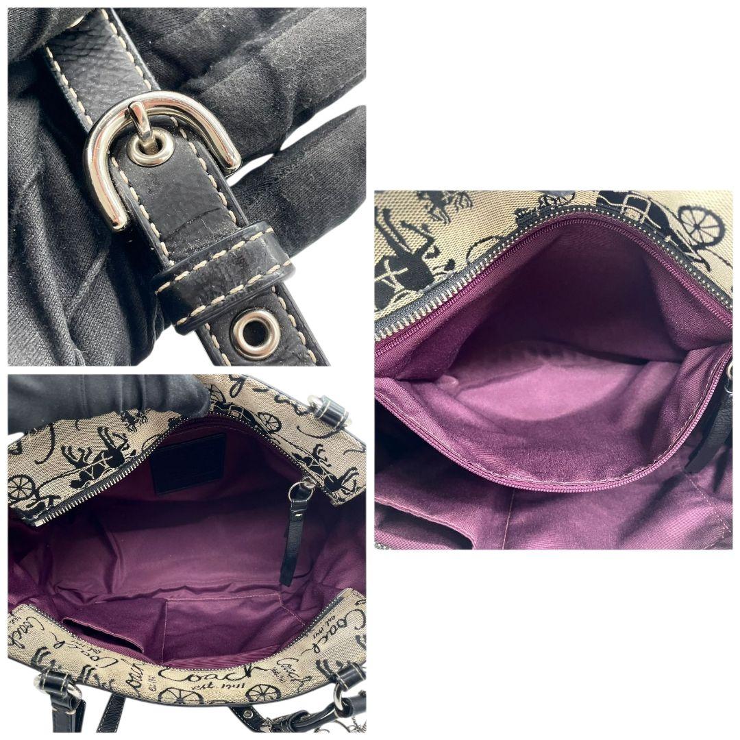 美品　コーチ　トートバッグ　グレー　馬車柄　総柄　ワンショル　キャンバス　T2　ハンドバッグ　COACH　レザー　本革　肩掛け可　肩かけ可　シルバー金具　チャーム付き　F14443