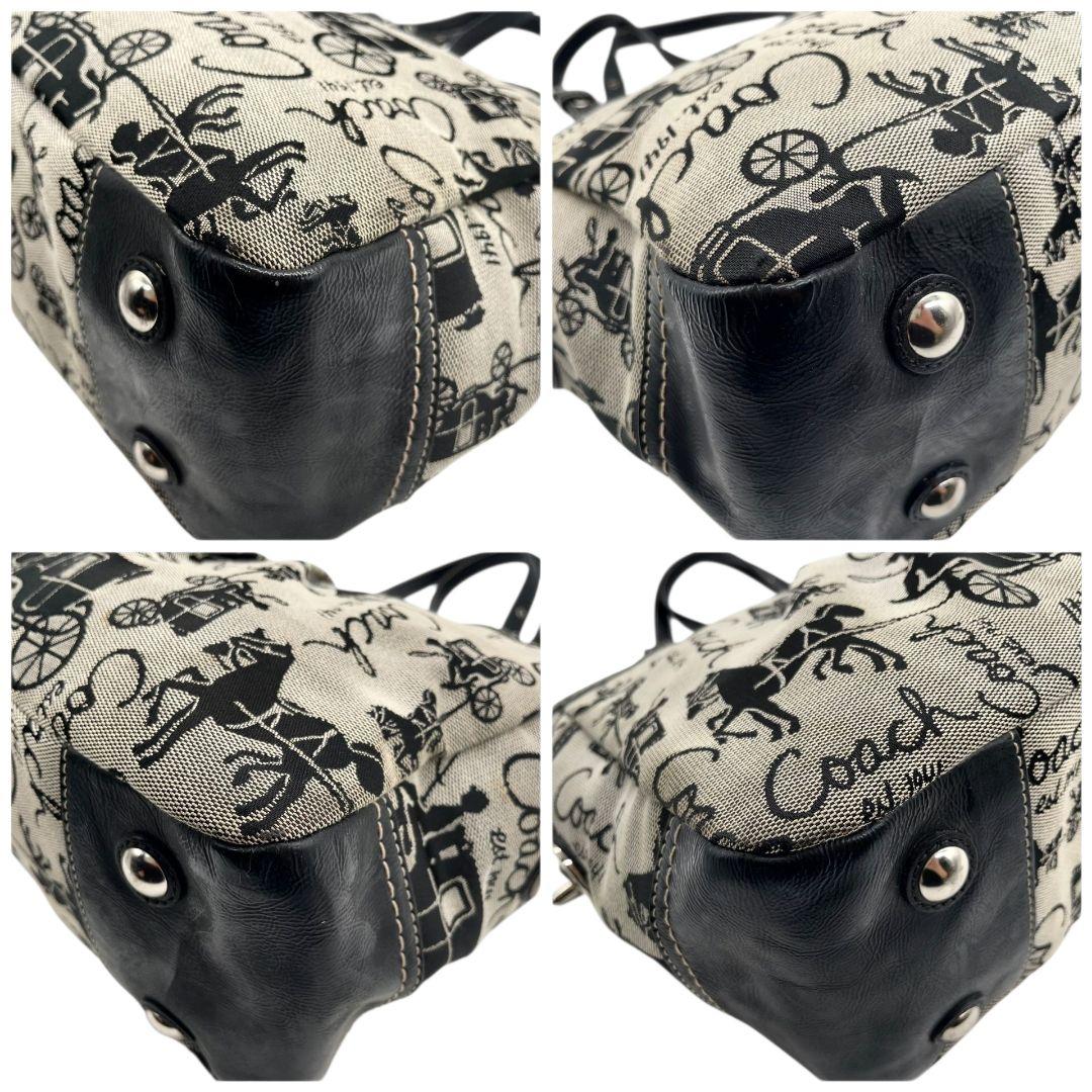 美品　コーチ　トートバッグ　グレー　馬車柄　総柄　ワンショル　キャンバス　T2　ハンドバッグ　COACH　レザー　本革　肩掛け可　肩かけ可　シルバー金具　チャーム付き　F14443