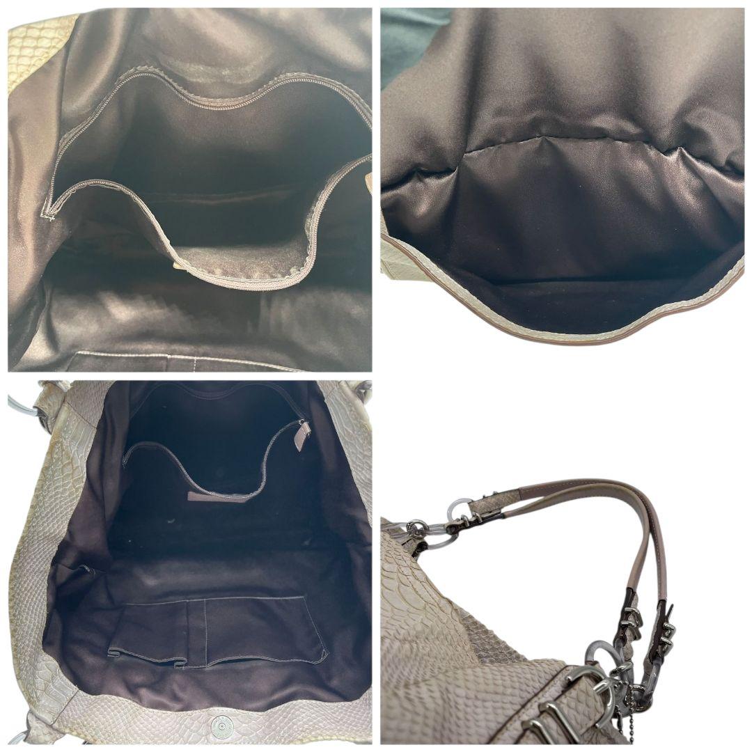 コーチ ハンドバッグ グレー 型押し ワンショルダー s80 A4収納 トートバッグ 肩掛け可 肩かけ可 レザー 本革 シルバー金具 ロゴタグ グレージュ 19387