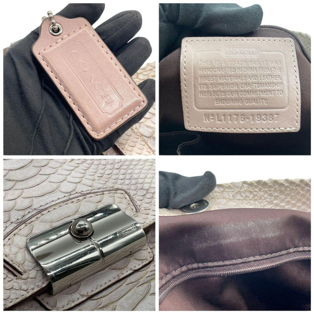 コーチ ハンドバッグ グレー 型押し ワンショルダー s80 A4収納 トートバッグ 肩掛け可 肩かけ可 レザー 本革 シルバー金具 ロゴタグ グレージュ 19387