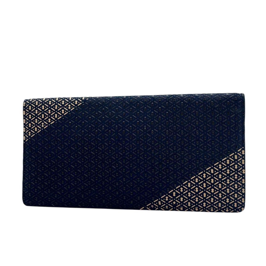 インデンヤ 長財布 紺 ネイビー 総柄 漆細工 鹿革 レザー 本革 INDEN-YA 高級感 伝統工芸 和柄 ロングウォレット メンズ レディース 上品