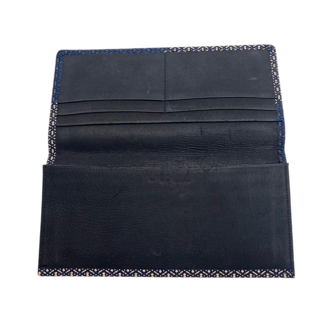 インデンヤ 長財布 紺 ネイビー 総柄 漆細工 鹿革 レザー 本革 INDEN-YA 高級感 伝統工芸 和柄 ロングウォレット メンズ レディース 上品