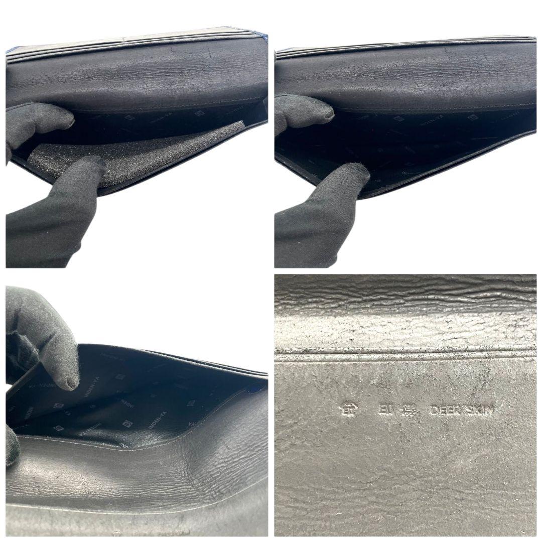 インデンヤ 長財布 紺 ネイビー 総柄 漆細工 鹿革 レザー 本革 INDEN-YA 高級感 伝統工芸 和柄 ロングウォレット メンズ レディース 上品