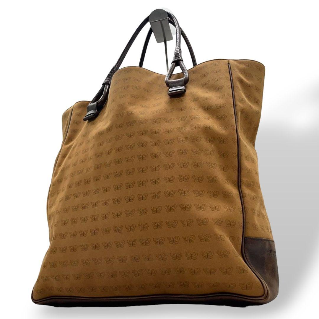 BOTTEGA VENETA ボッテガヴェネタ トートバッグ バタフライ 総柄 キャンバス レザー 本革 ブラウン ロゴ A4収納 ハンドバッグ 肩掛け可 ワンショルダー 自立可 u2