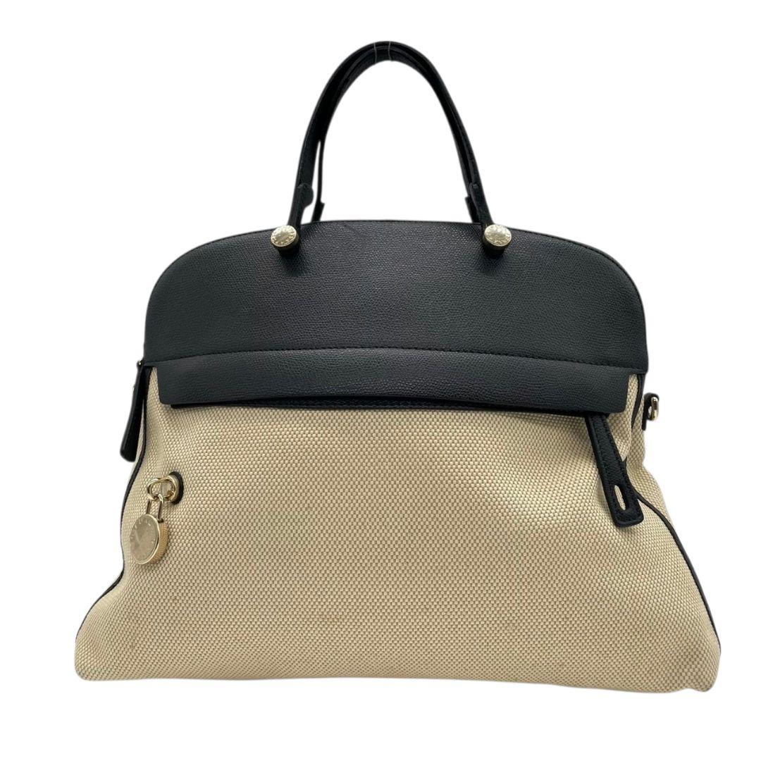 フルラ ハンドバッグ 黒 ブラック ベージュ バイカラー 2way トートバッグ ショルダーバッグ 斜め掛け可 A4収納可 キャンバス レザー 本革 ゴールド金具 ロゴプレート 南京錠 FURLA