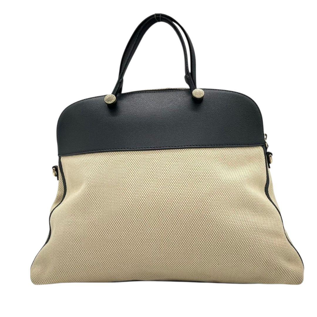 フルラ ハンドバッグ 黒 ブラック ベージュ バイカラー 2way トートバッグ ショルダーバッグ 斜め掛け可 A4収納可 キャンバス レザー 本革 ゴールド金具 ロゴプレート 南京錠 FURLA