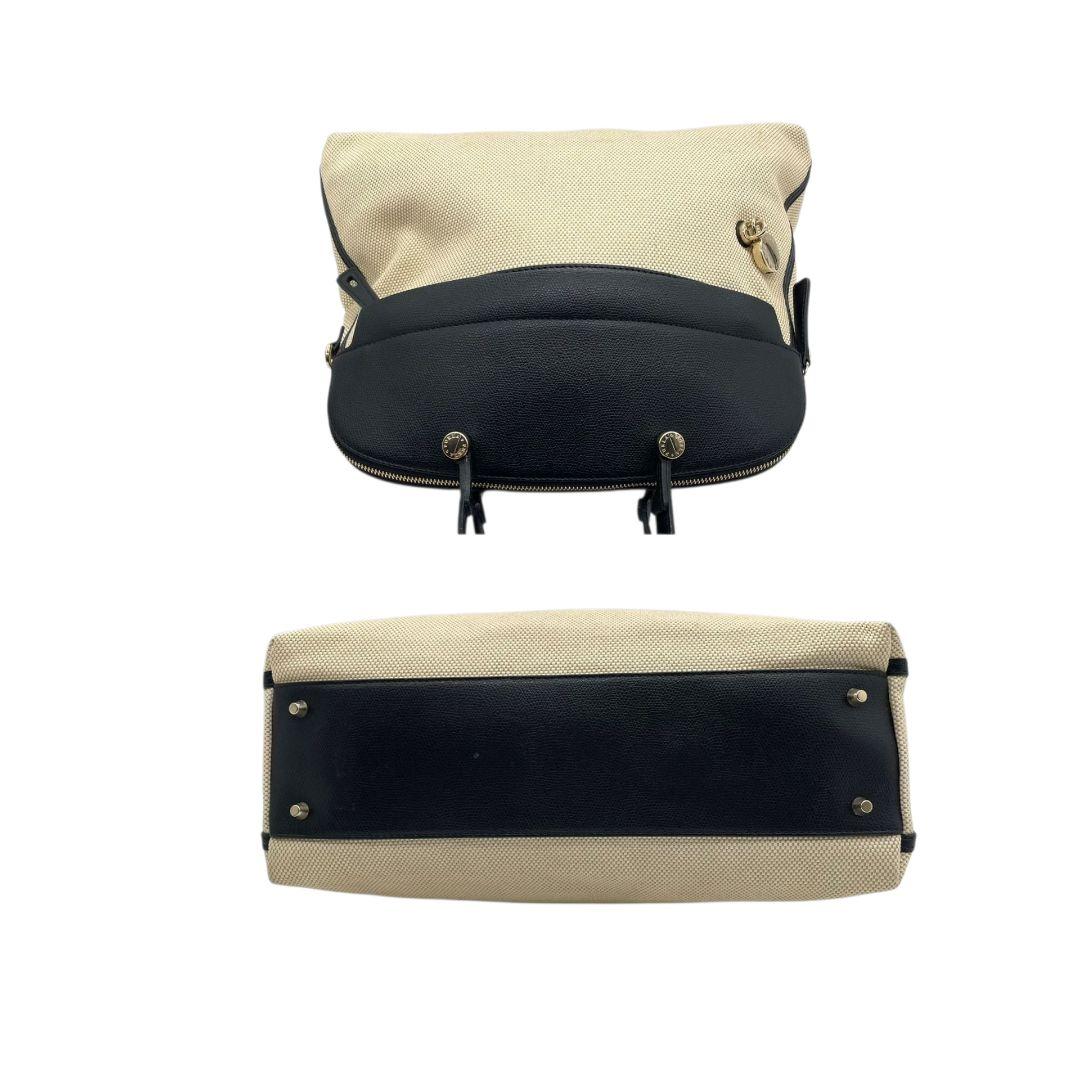 フルラ ハンドバッグ 黒 ブラック ベージュ バイカラー 2way トートバッグ ショルダーバッグ 斜め掛け可 A4収納可 キャンバス レザー 本革 ゴールド金具 ロゴプレート 南京錠 FURLA