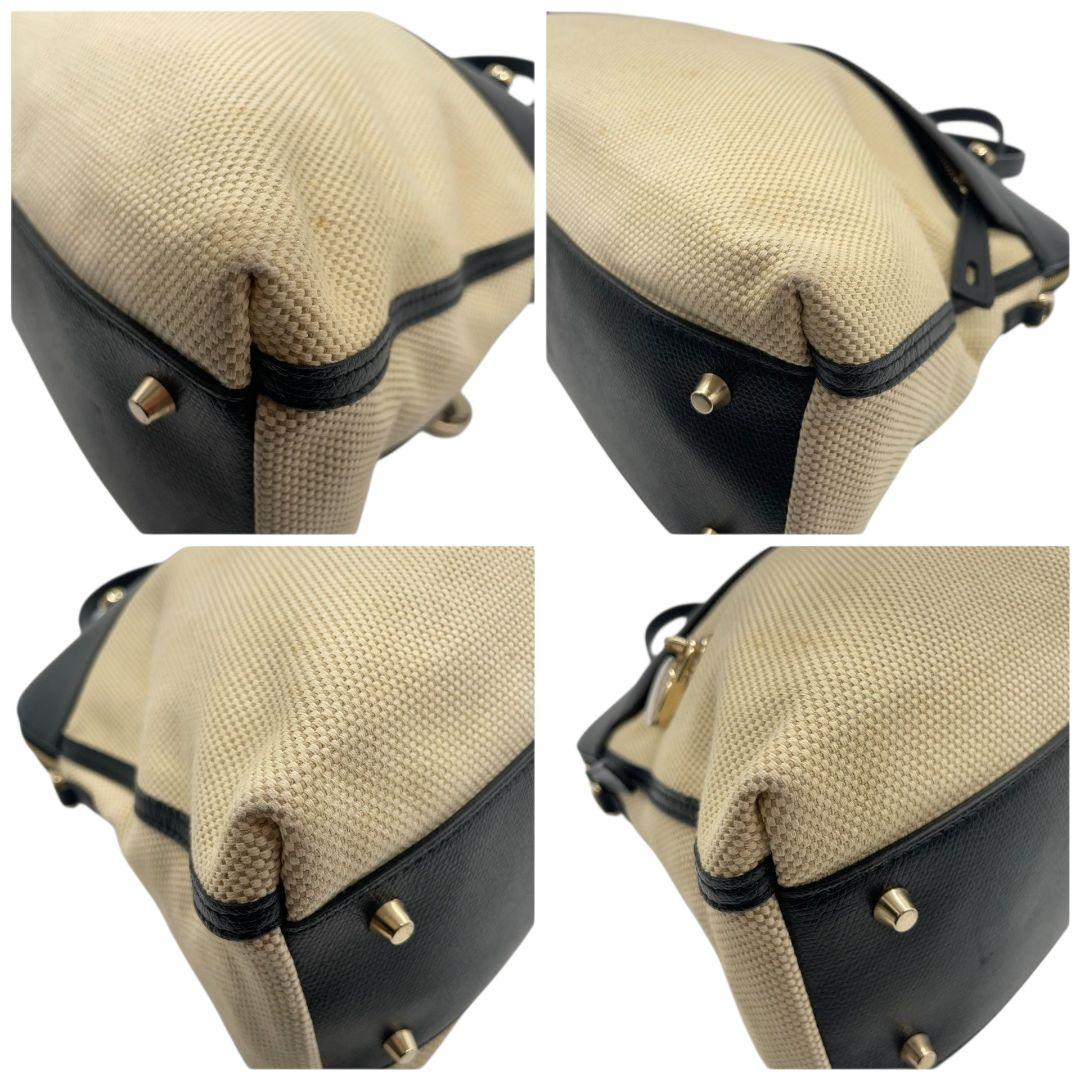 フルラ ハンドバッグ 黒 ブラック ベージュ バイカラー 2way トートバッグ ショルダーバッグ 斜め掛け可 A4収納可 キャンバス レザー 本革 ゴールド金具 ロゴプレート 南京錠 FURLA