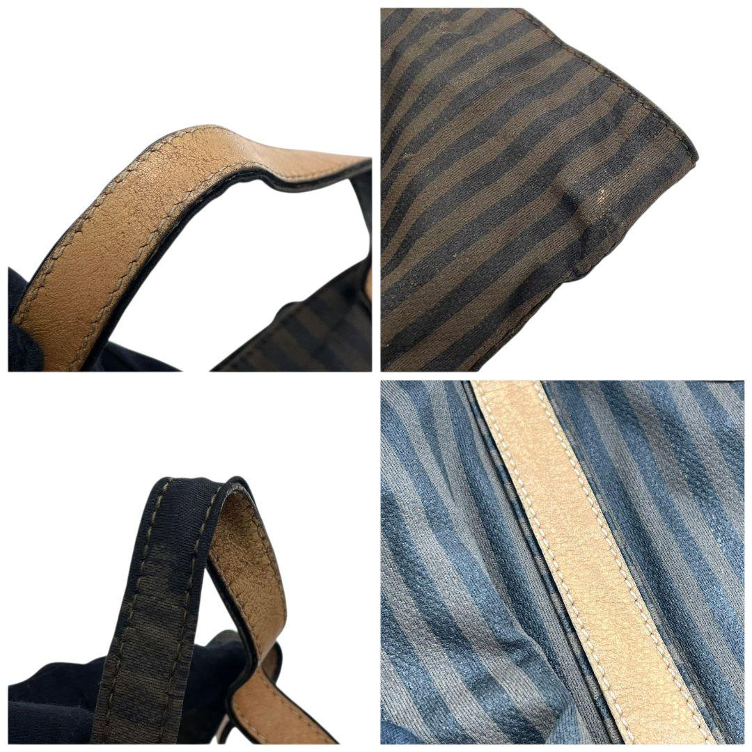 フェンディ ペカン柄 ストライプ トートバッグ ブラウン キャンバス レザー ハンドバッグ 本革 茶