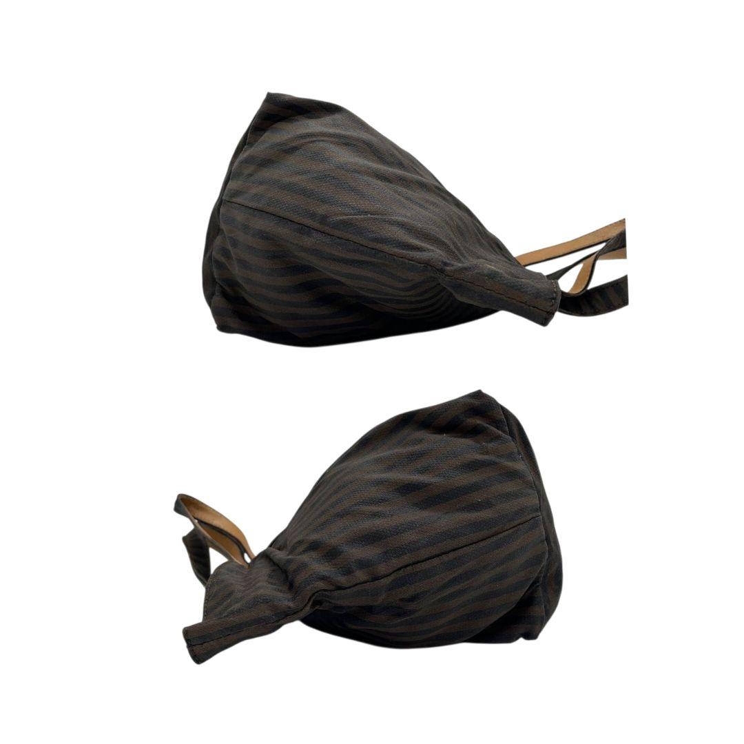 フェンディ ペカン柄 ストライプ トートバッグ ブラウン キャンバス レザー ハンドバッグ 本革 茶