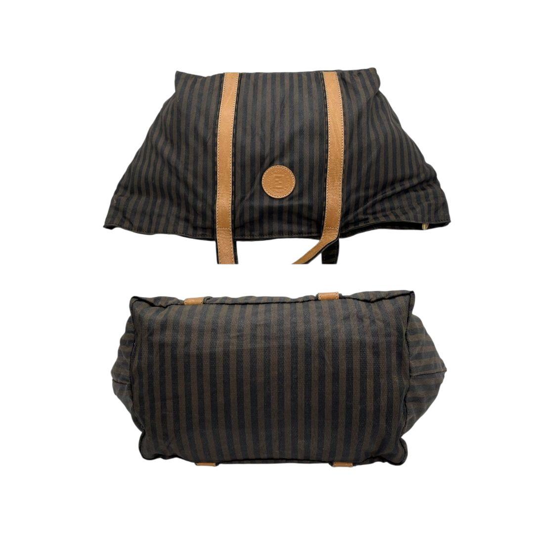 フェンディ ペカン柄 ストライプ トートバッグ ブラウン キャンバス レザー ハンドバッグ 本革 茶