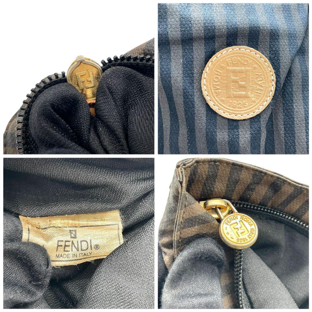 フェンディ ペカン柄 ストライプ トートバッグ ブラウン キャンバス レザー ハンドバッグ 本革 茶