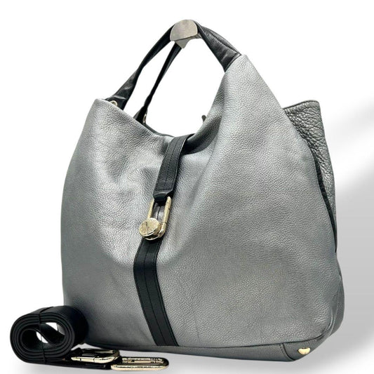 FURLA フルラ ハンドバッグ グレー ホーボー 2WAY エリザベス レザー 本革 トートバッグ ショルダーバッグ 斜め掛け可 自立可 シルバー金具 ゴールド金具 ロゴプレート s82 上品 高級感