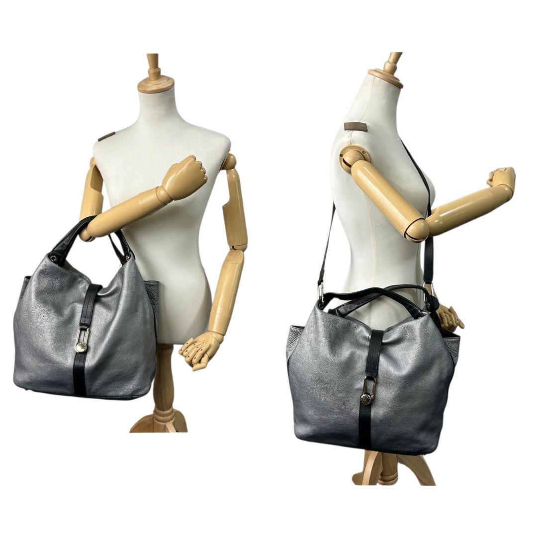FURLA フルラ ハンドバッグ グレー ホーボー 2WAY エリザベス レザー 本革 トートバッグ ショルダーバッグ 斜め掛け可 自立可 シルバー金具 ゴールド金具 ロゴプレート s82 上品 高級感