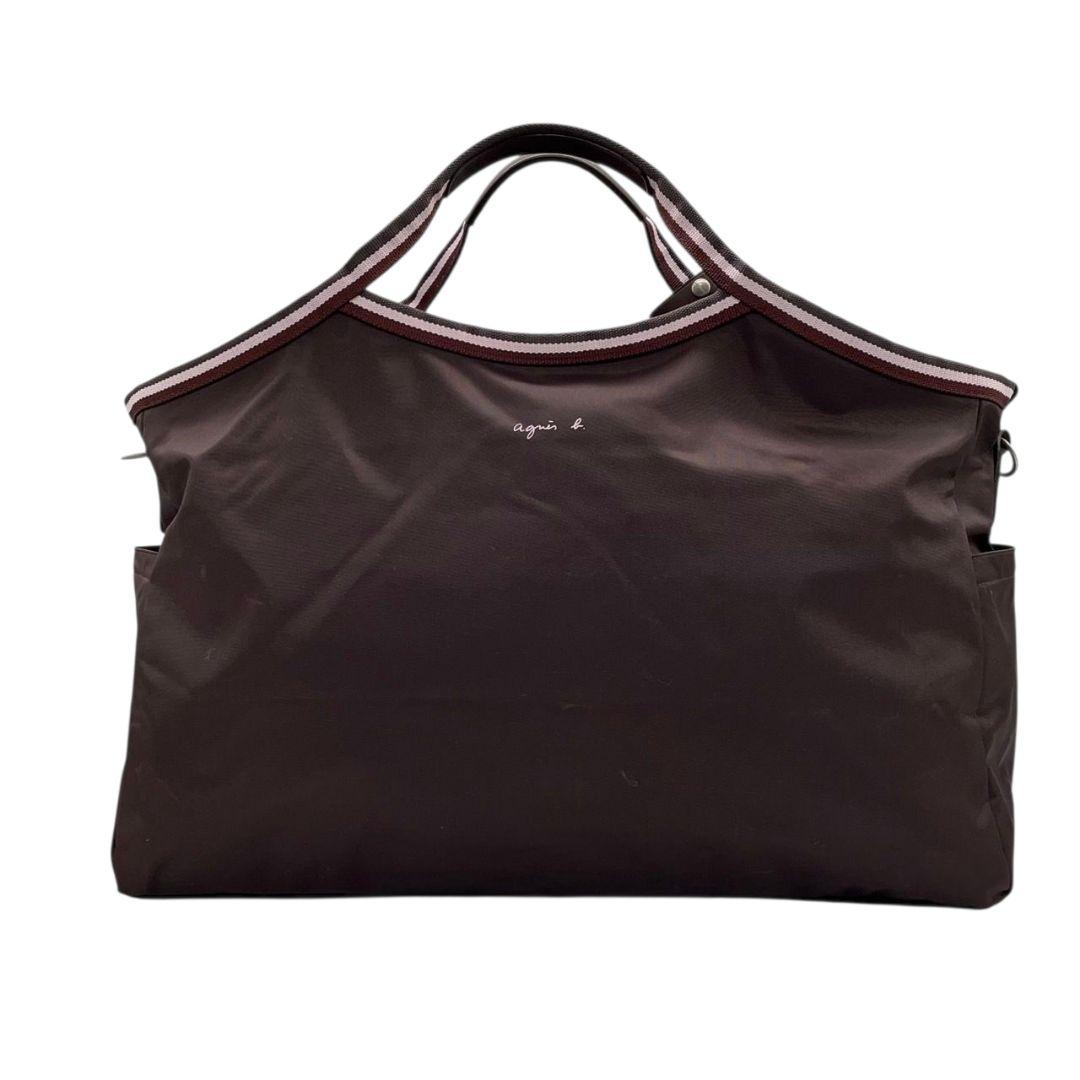 アニエスベー　トートバッグ　茶　ナイロン　ロゴ　大容量　A4収納　X　ハンドバッグ　agnes b.　シルバー金具　ブラウン
