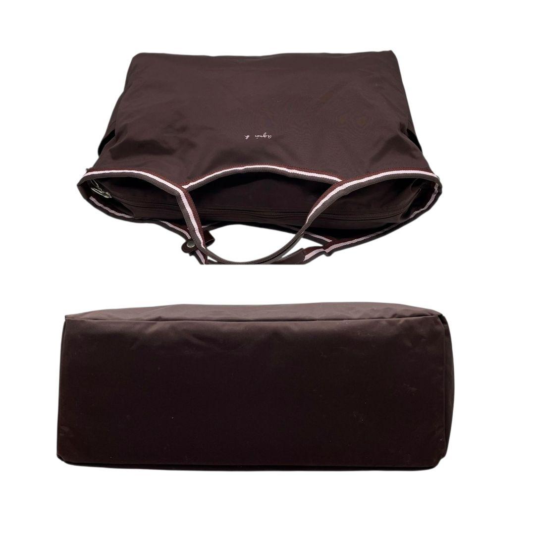 アニエスベー　トートバッグ　茶　ナイロン　ロゴ　大容量　A4収納　X　ハンドバッグ　agnes b.　シルバー金具　ブラウン