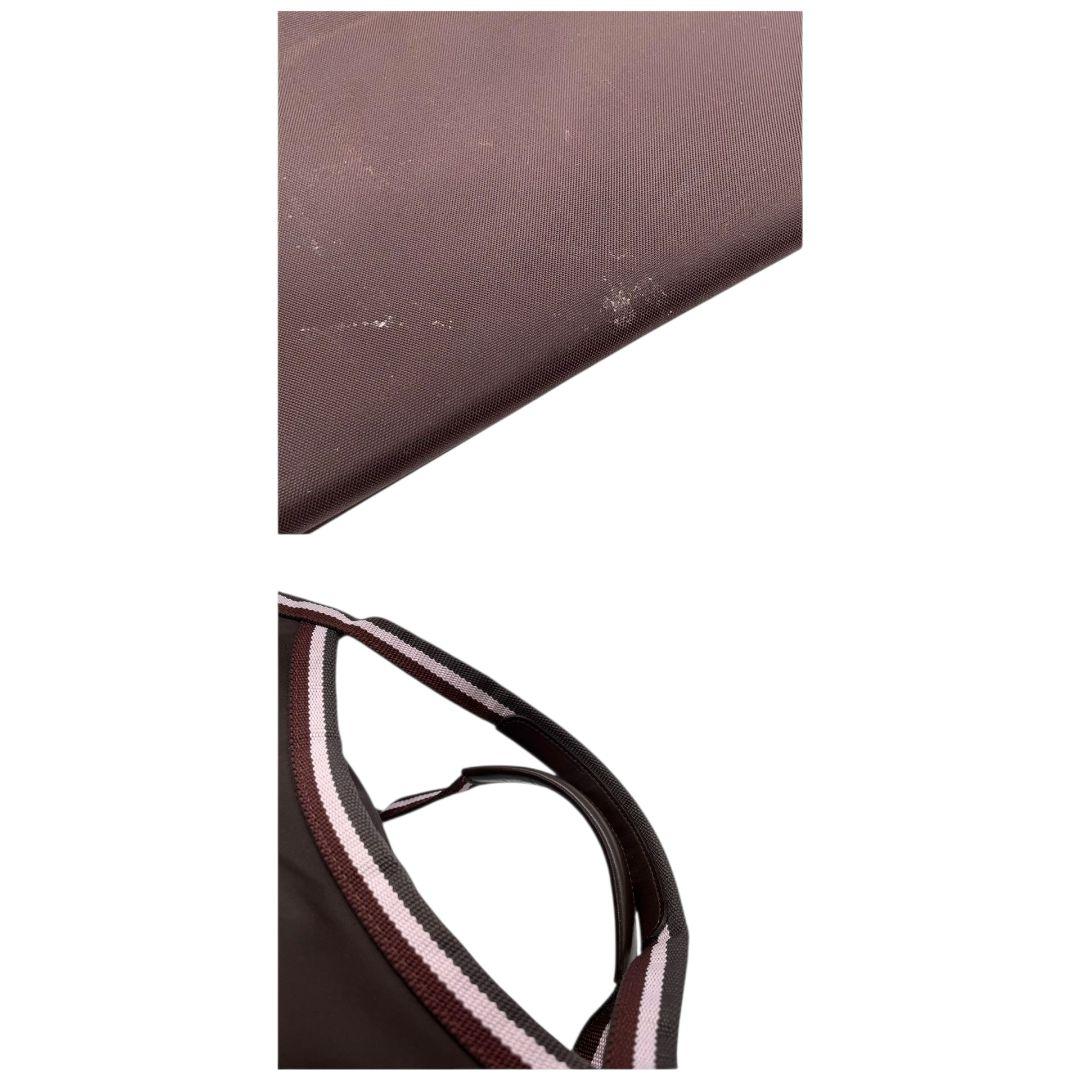 アニエスベー　トートバッグ　茶　ナイロン　ロゴ　大容量　A4収納　X　ハンドバッグ　agnes b.　シルバー金具　ブラウン