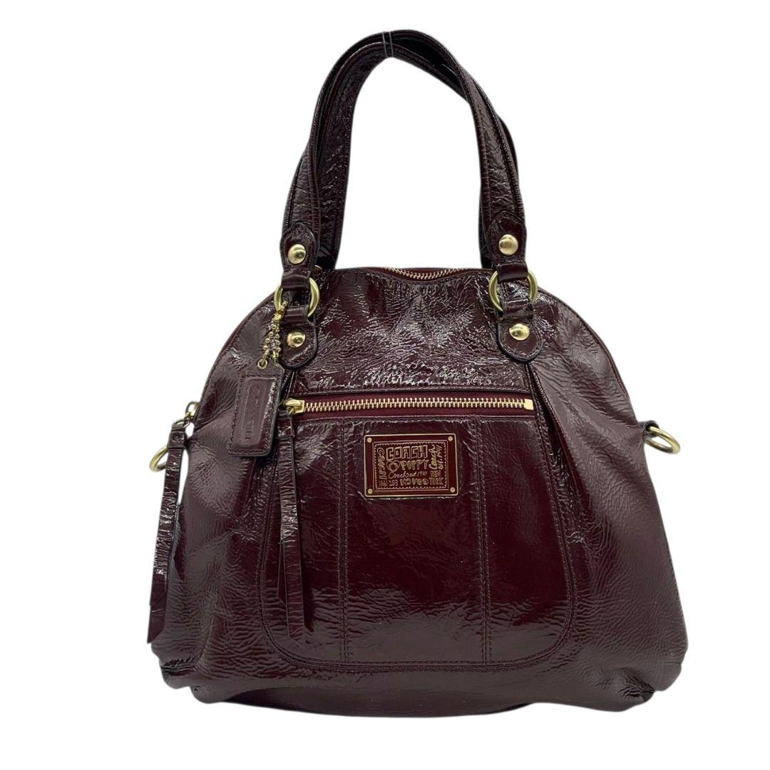 コーチ ハンドバッグ ワインレッド 2way パテントレザー エナメル s8 ショルダーバッグ トートバッグ 斜め掛け可 本革 赤 ゴールド金具 ロゴプレート ロゴタグ COACH 18718