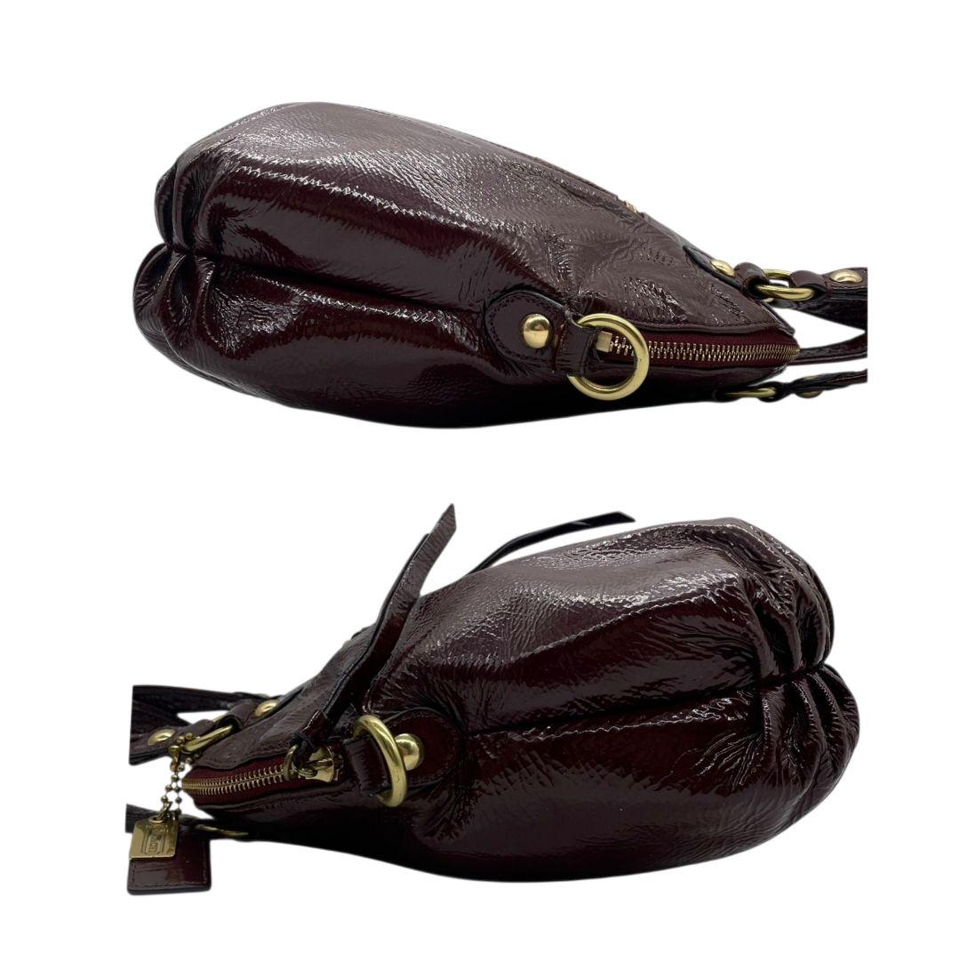 コーチ ハンドバッグ ワインレッド 2way パテントレザー エナメル s8 ショルダーバッグ トートバッグ 斜め掛け可 本革 赤 ゴールド金具 ロゴプレート ロゴタグ COACH 18718