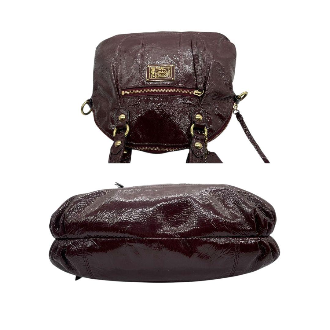 コーチ ハンドバッグ ワインレッド 2way パテントレザー エナメル s8 ショルダーバッグ トートバッグ 斜め掛け可 本革 赤 ゴールド金具 ロゴプレート ロゴタグ COACH 18718