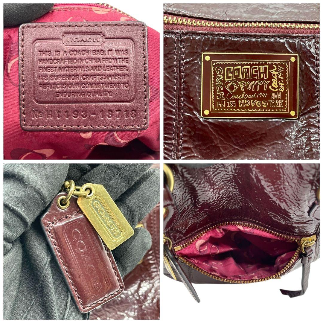 コーチ ハンドバッグ ワインレッド 2way パテントレザー エナメル s8 ショルダーバッグ トートバッグ 斜め掛け可 本革 赤 ゴールド金具 ロゴプレート ロゴタグ COACH 18718