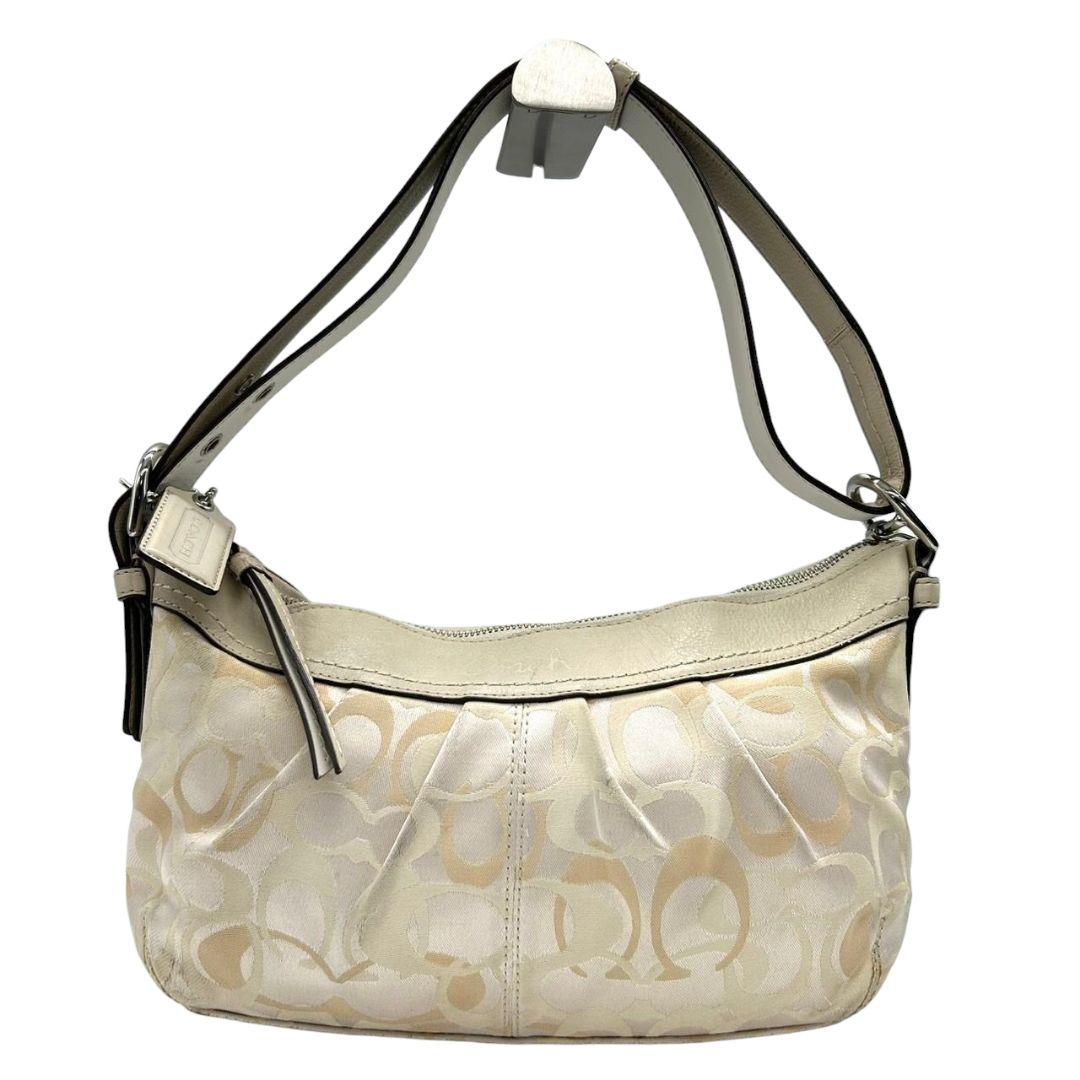 コーチ ショルダーバッグ 白 ホワイト シグネチャー 2way 斜め掛け可 ナイロン ハンドバッグ トートバッグ 肩掛け可 ワンショルダー シルバー金具 ロゴタグ s22 COACH F14488