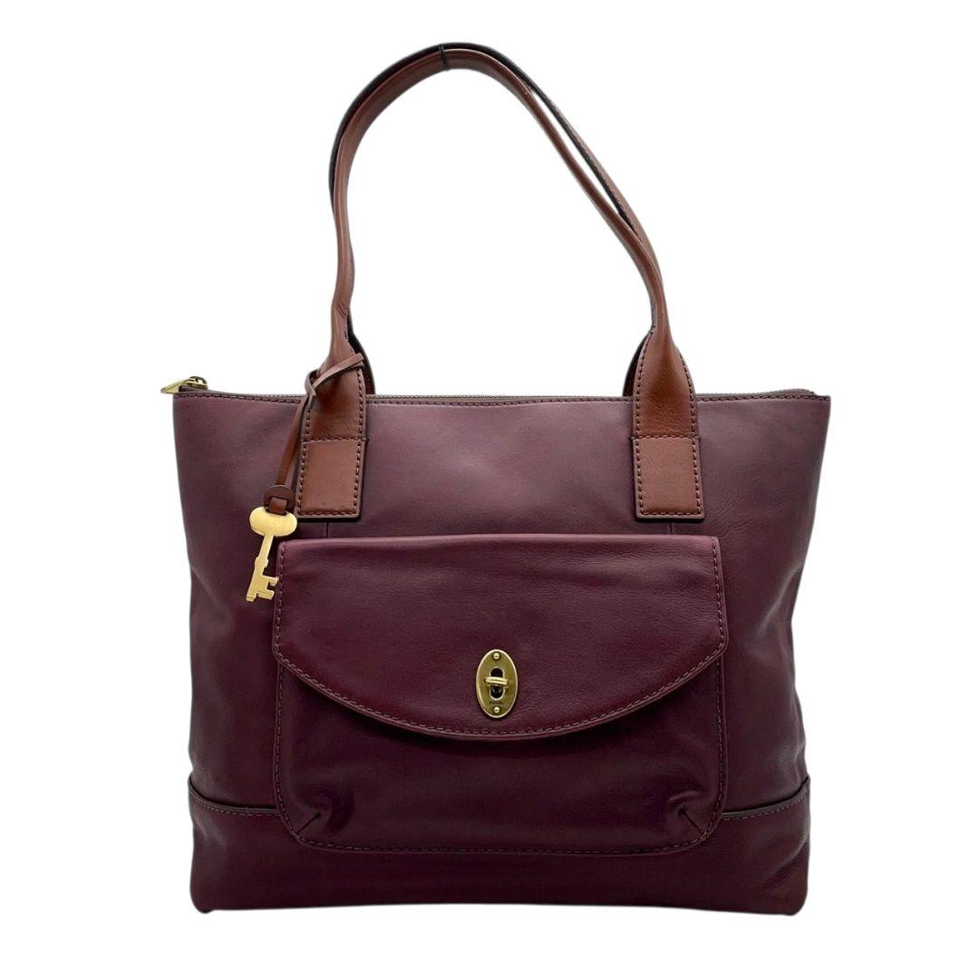 フォッシル FOSSIL トートバッグ 紫 パープル A4収納 ワンショルダー レザー 本革 フラップ 肩掛け可 ハンドバッグ ゴールド金具 ターンロック チャーム付き T1 レディース